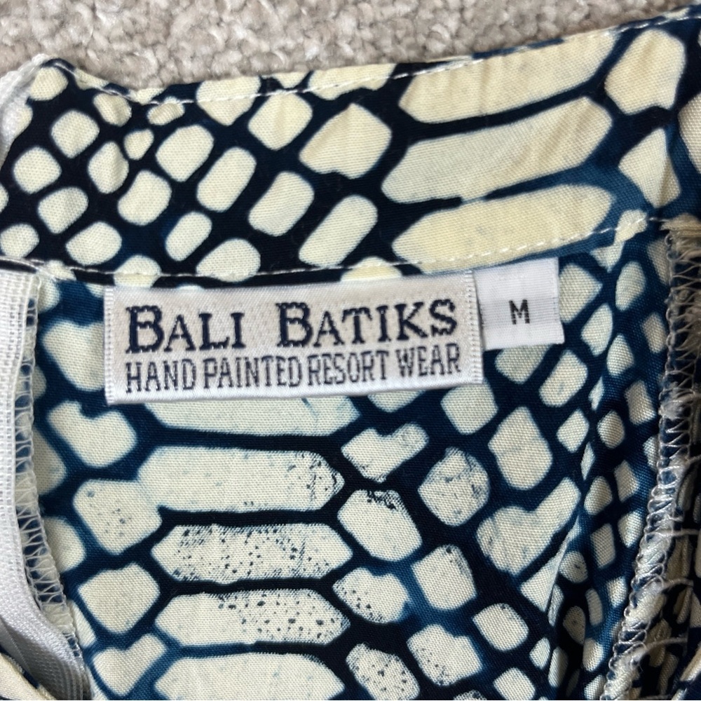 Bali Batiks Dress Womens Medium Blue White Sleeveless Beaded Rayon Zip- 9476* - Picture 6 of 13